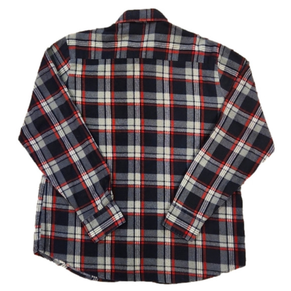 RUGGED Red Blue Plaid Button-Up Flannel Shirt - Picture 2 of 7